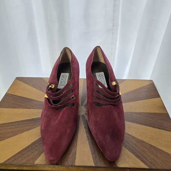 VINTAGE 90s Kitten Heels Shoes Womens 7 C Purple Suede Strappy Fairy Glam - Picture 4 of 13